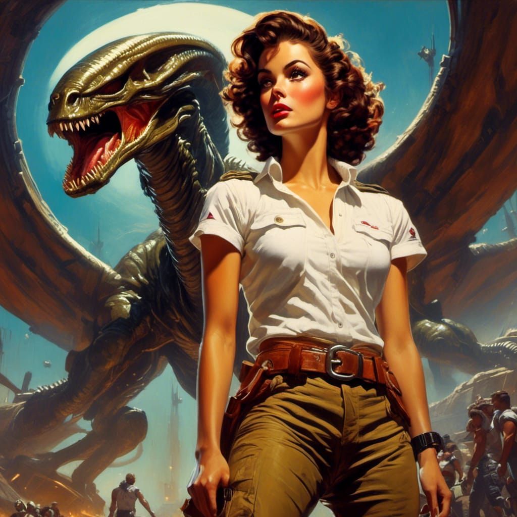 Ripley Confronts the Xenomorph in Hyperrealism Style