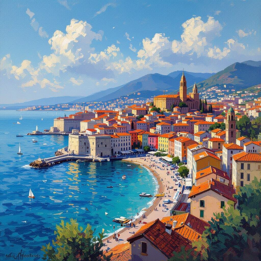 Genova's Historic Architecture and Ligurian Sea at Golden Ho...