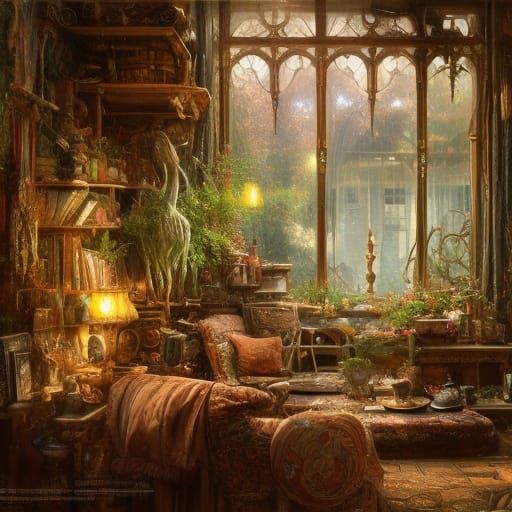 Cosy Dressmaker's Shop Interior in Solarpunk Style