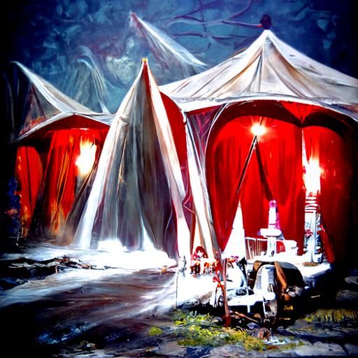 Magical Night Circus in Oil Painting Style