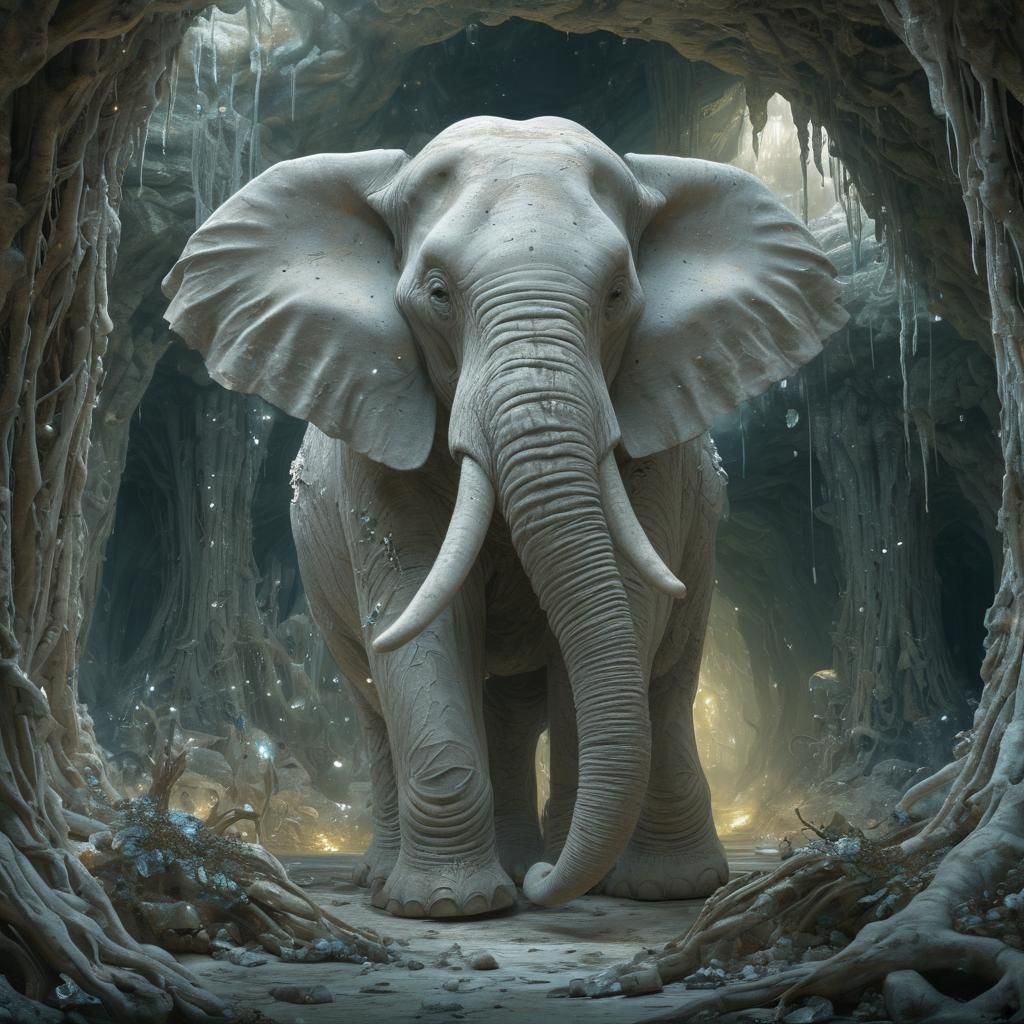 Majestic Cave Elephant in Crystalline Cavern