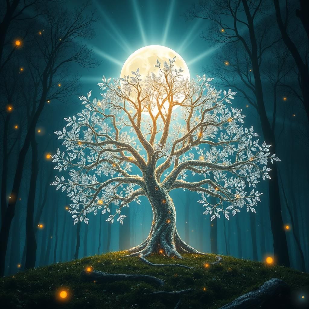 Diamond Tree of Life in Bioluminescent Woods