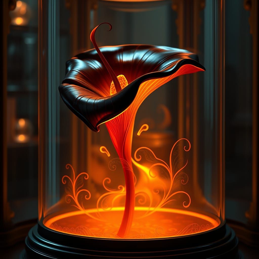 Ethereal Black Calla Lily in Luxurious Glass Case