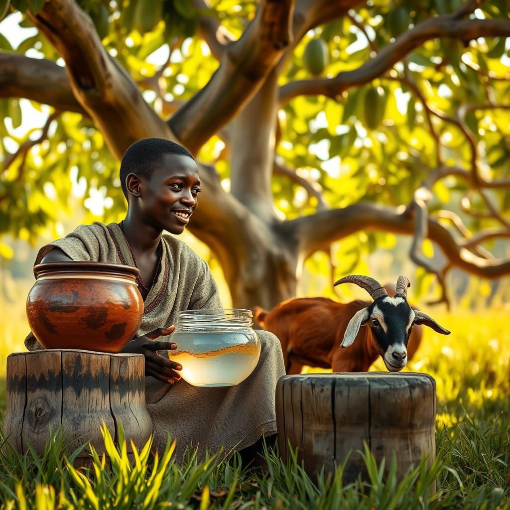 Nigerian Boy Listens to Father Under Mango Tree
