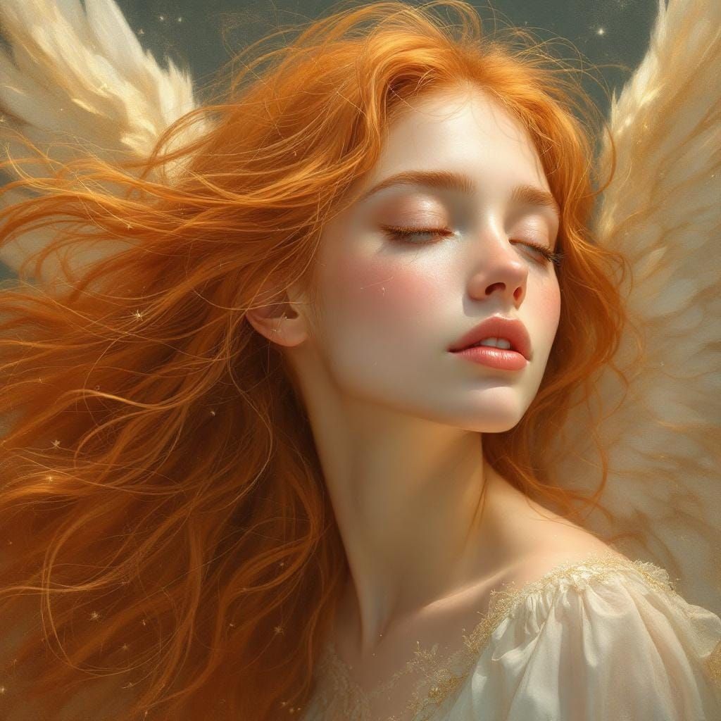 Angel of Gratitude: Copper Hair in Art Nouveau Style