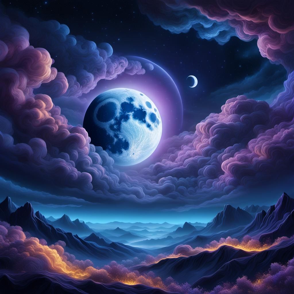 Glowing Blue Moon Fantasy Concept Art