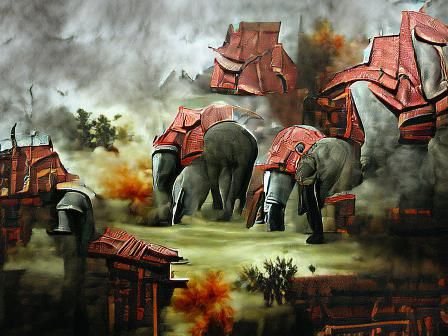 Epic War Elephants in Detailed Matte Painting