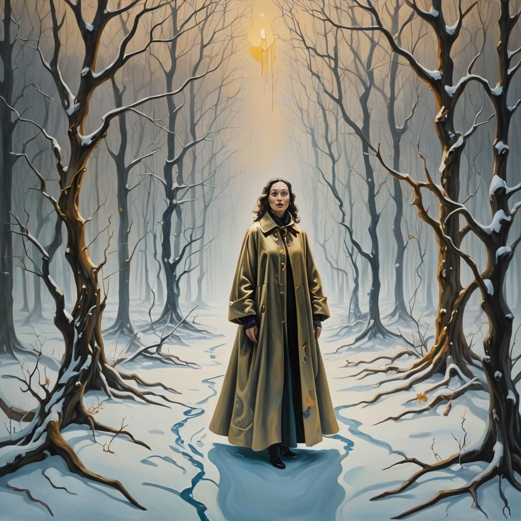 Surreal Melting Winter Forest, Oil Painting