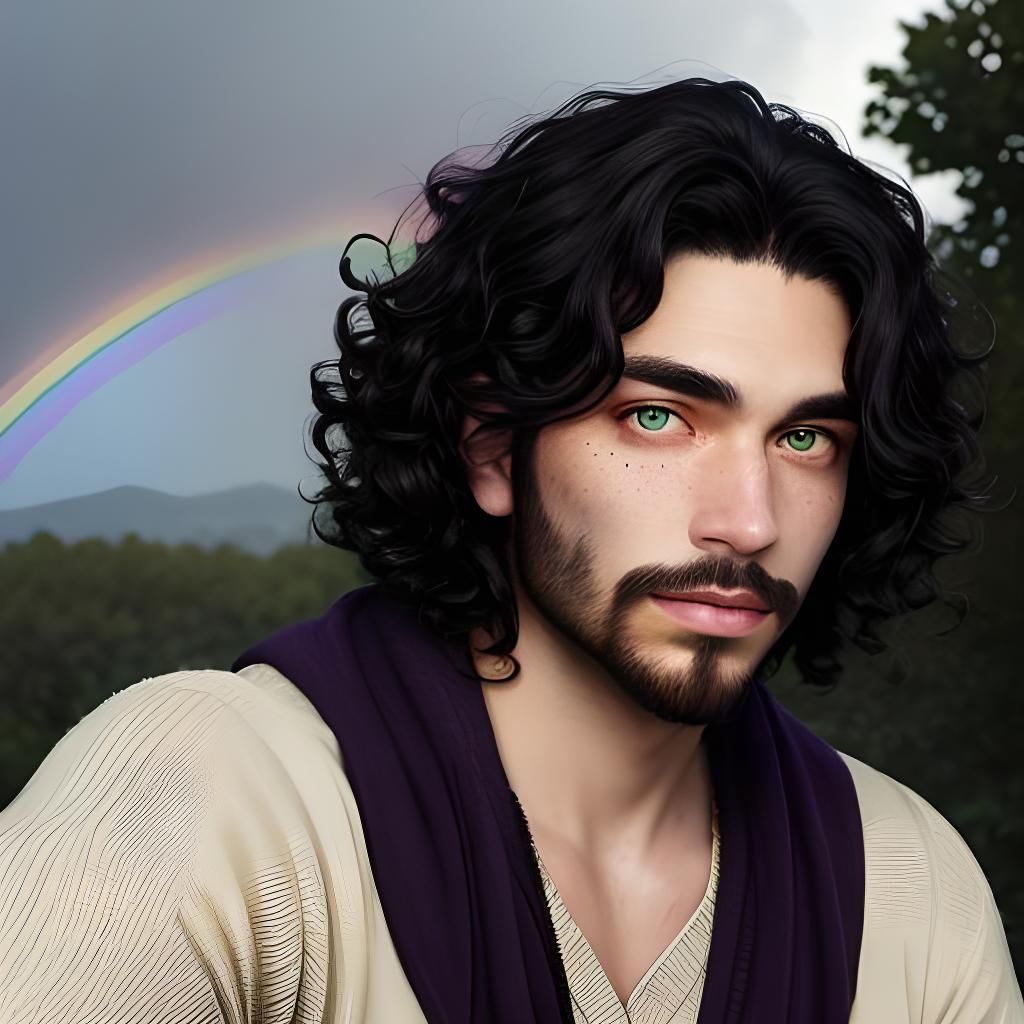 Friendly Cajun Man with Rainbow Background