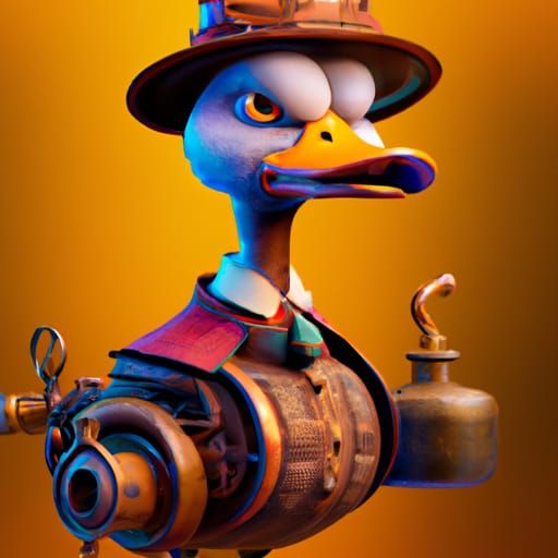 Steampunk Duck Pixar Style 3D Render