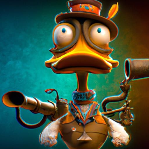 Steampunk Duck Concept Art in Pixar Style