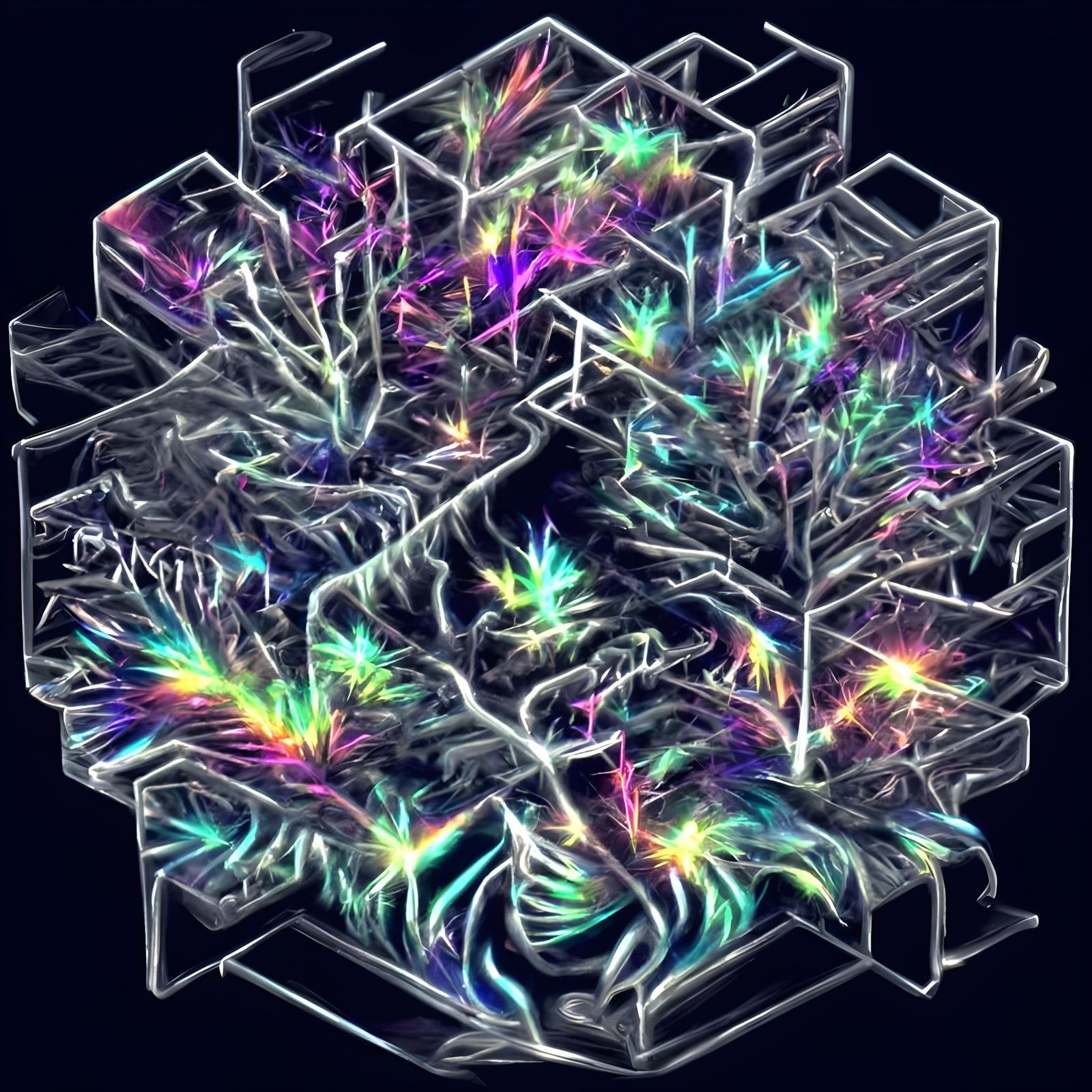 Isometric Lichtenberg Figures in Iridescent 3D