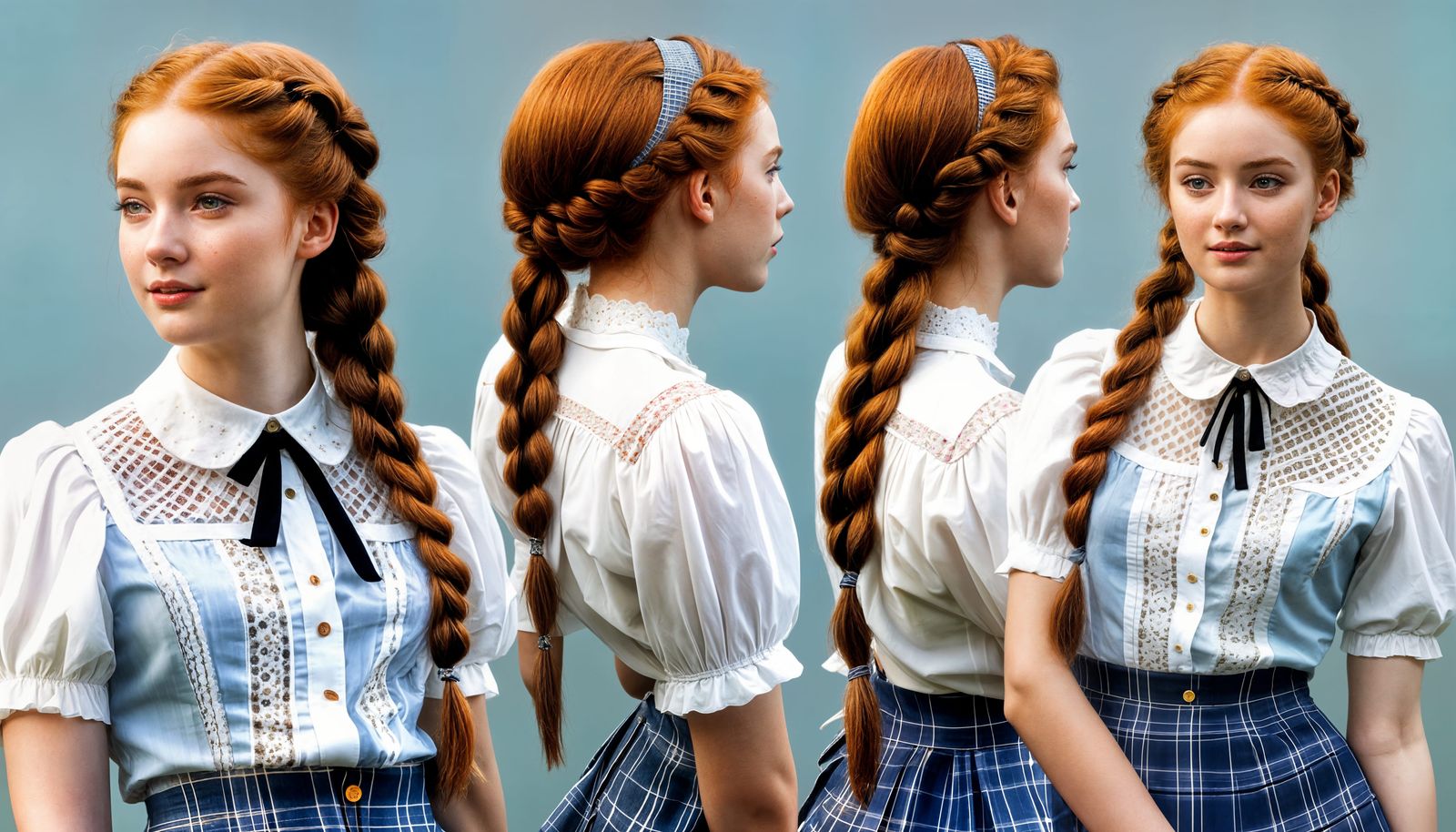 Ginger Haired Woman with Braids and Blue Eyes