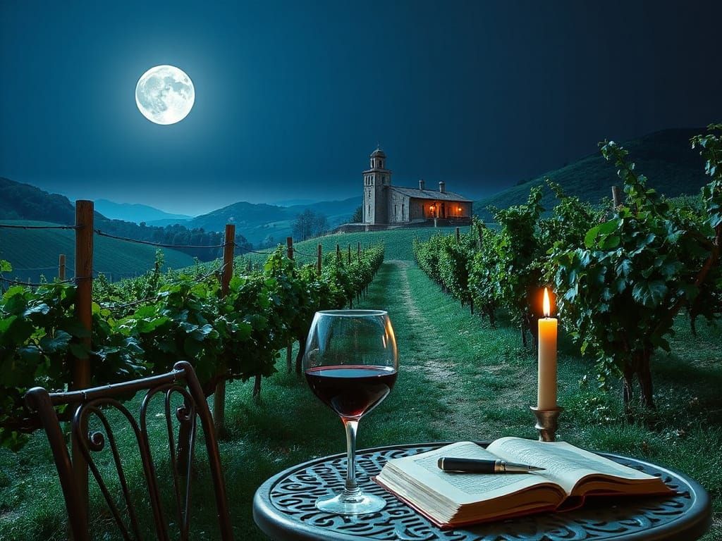 Italian Vineyard Under Silvery Moonlight
