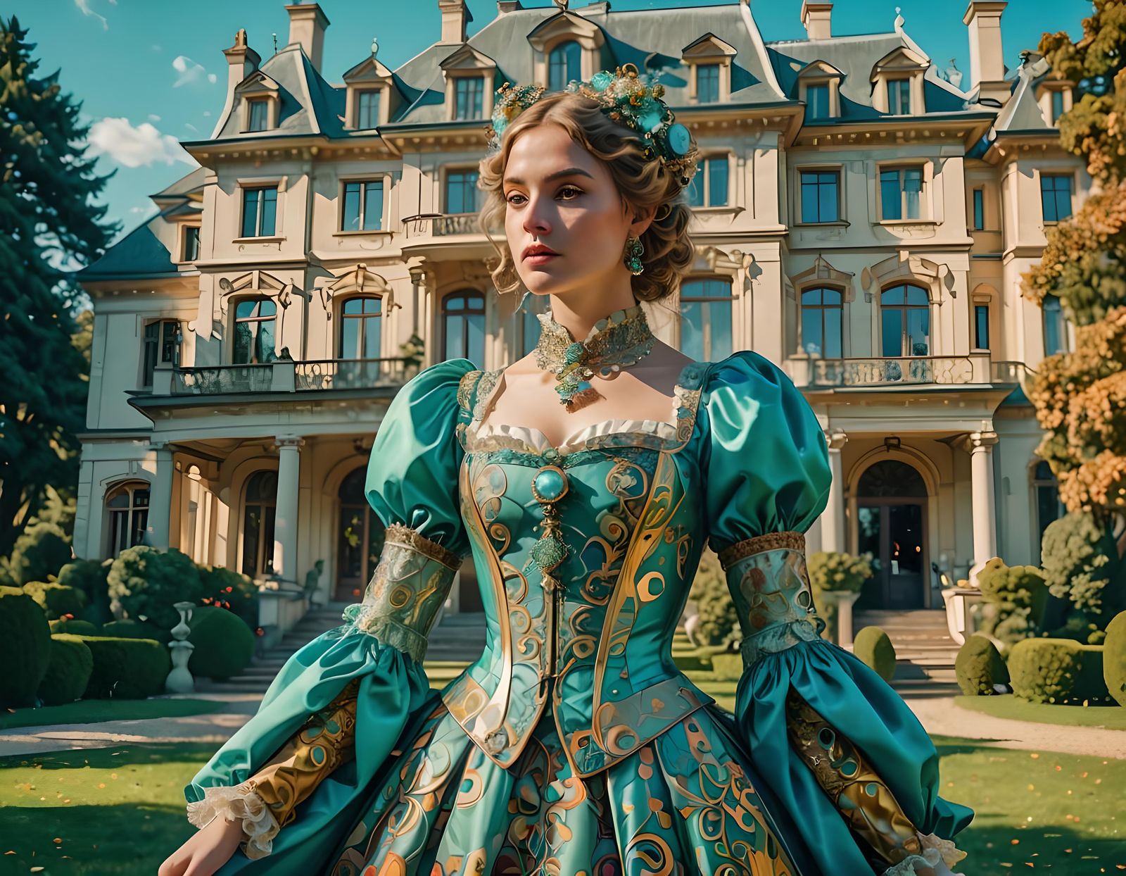 Psychedelic Art Nouveau Lady in 18th Century Setting