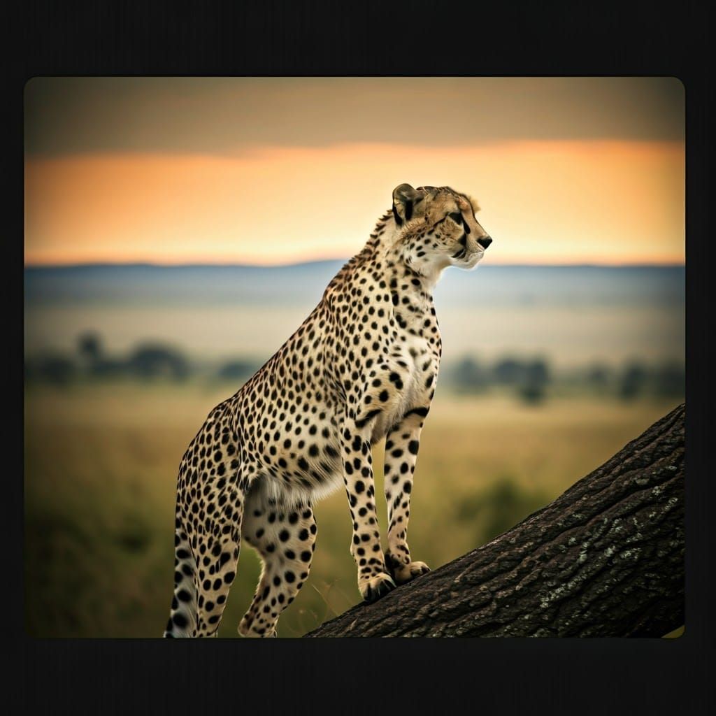 Cheetah in Cinematic Sunset, Serengeti Landscape