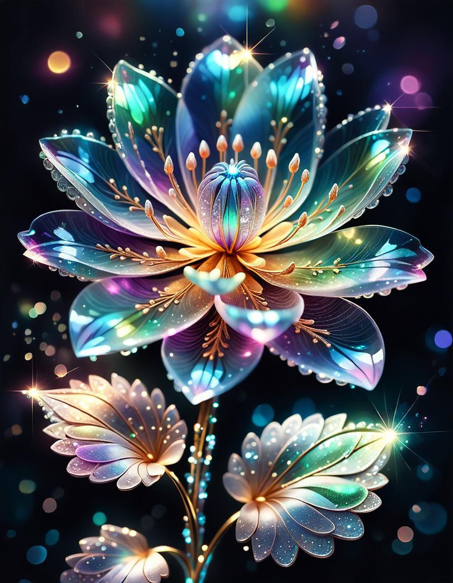 Magical Iridescent Flower with Crystalline Details