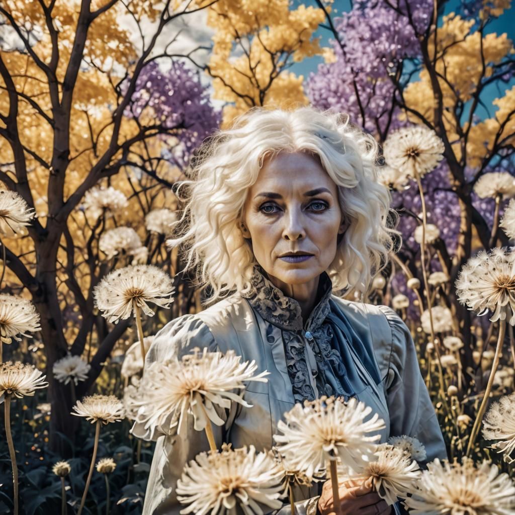 Ghostly Woman in Dandelion Dreamscape: Infrared Photography