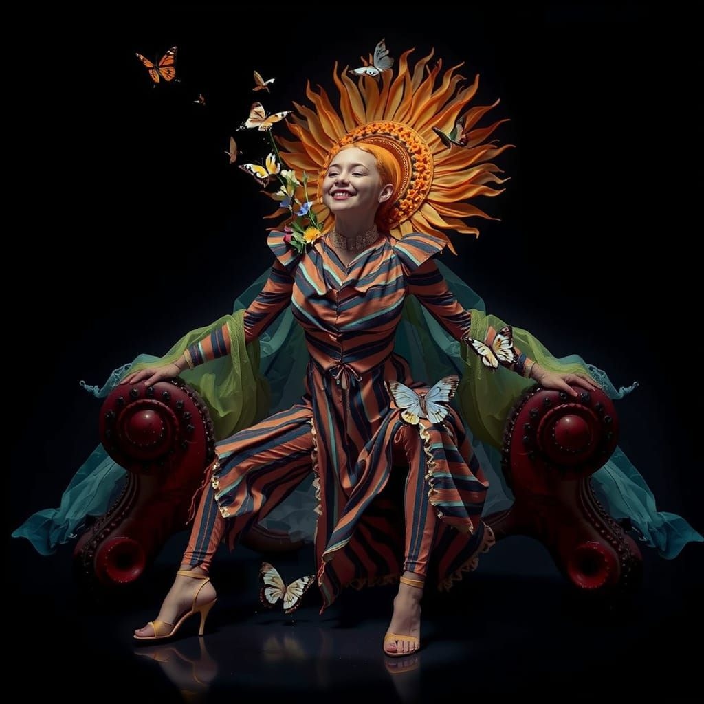 Radiant Woman in Citrus Light Gown with Butterflies