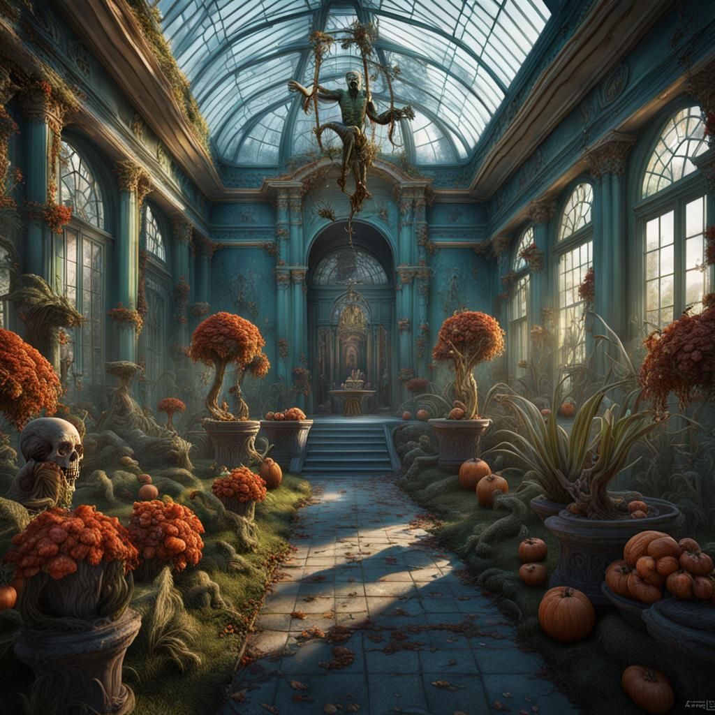 Zombie Plants in Victorian Orangery: Detailed Matte Painting