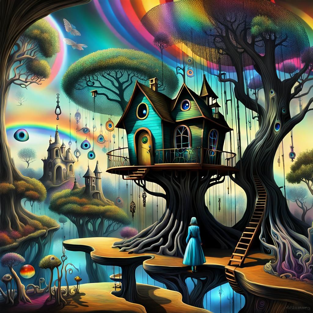 Psychedelic Treehouse Watched Over by Fairy Godmother