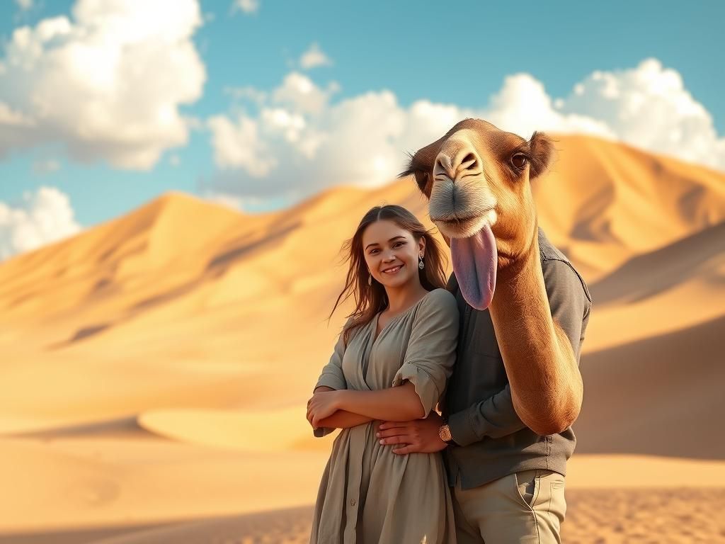 Desert Photo Interrupted by Comical Camel