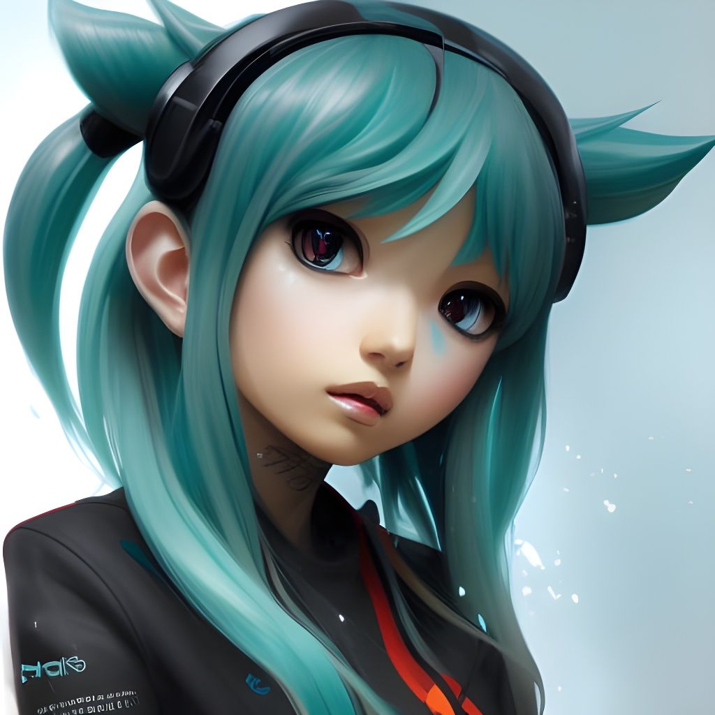 Black Chibi Hatsune Miku Portrait, Digital Art