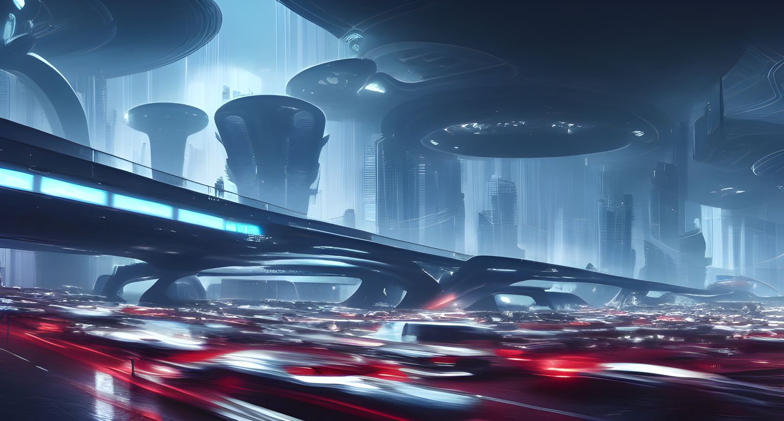 Futuristic Dystopian Traffic in Cyberpunk Style
