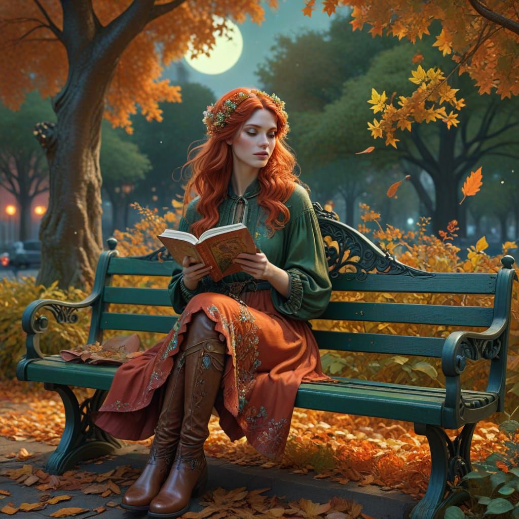 Autumnal Romance: Alphonse Mucha Inspired Portrait