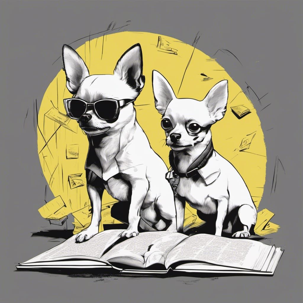 ICB Letters with Chihuahuas Reading in Comic Style
