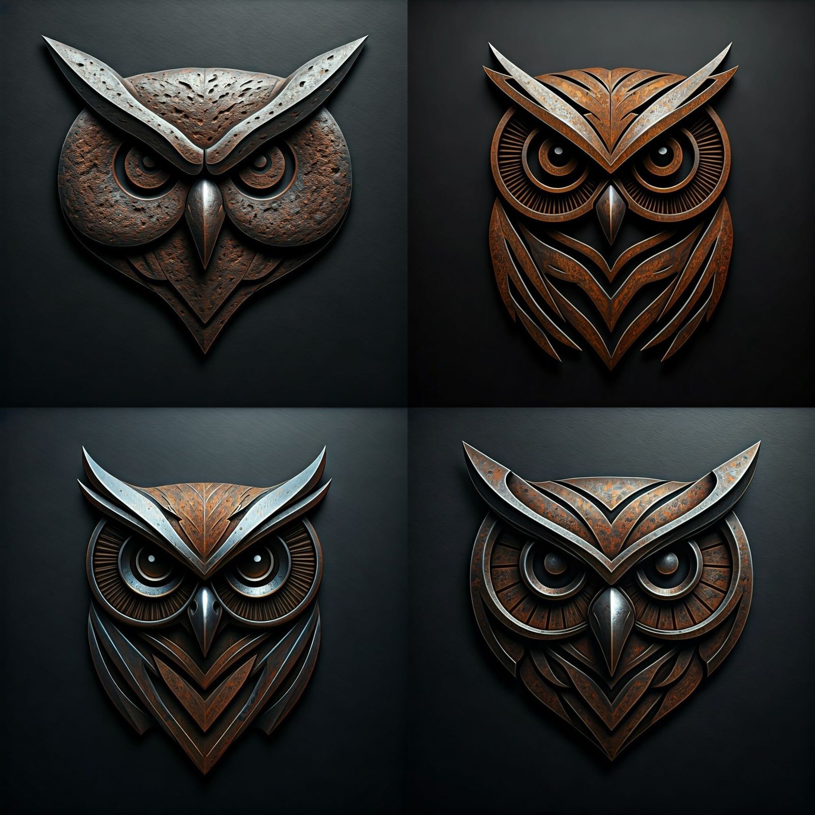 Weathering Steel Owl Emblem on Black
