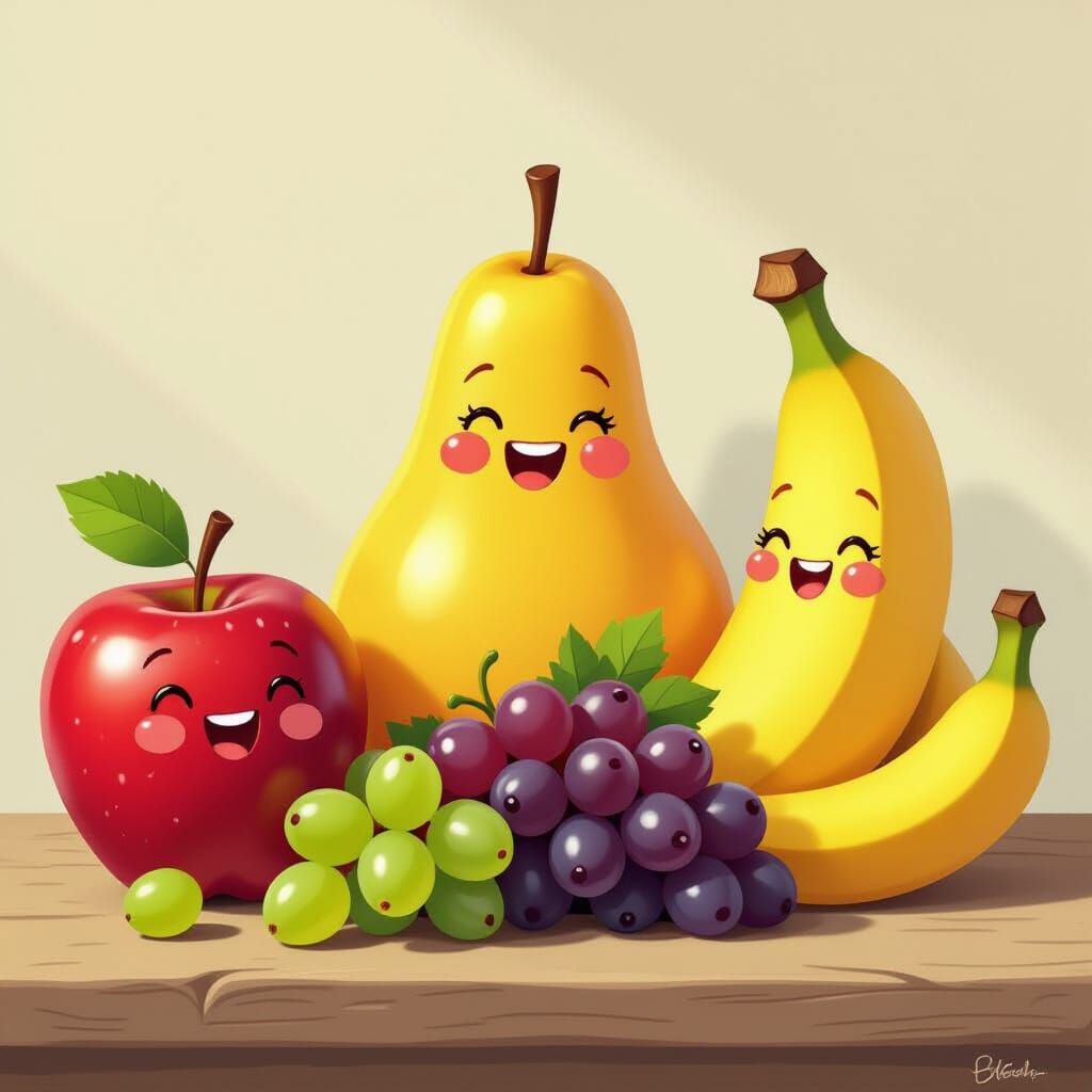 Cheerful Anthropomorphic Fruits Posed for Portrait