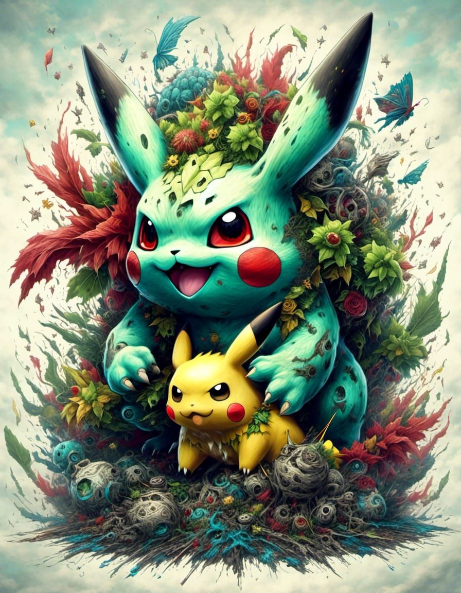 Monster Pikachu and Bulbasaur Digital Art
