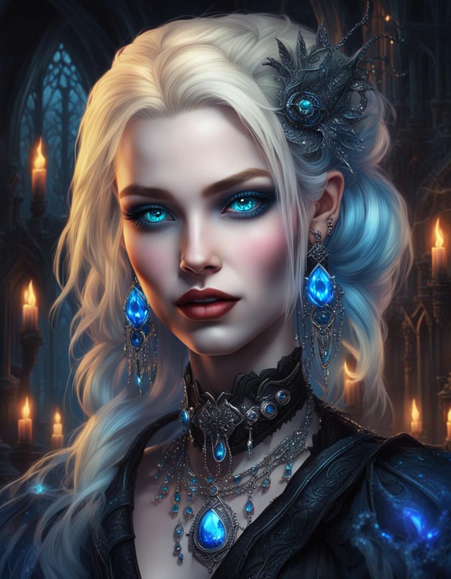 Smiling Goth Girl in Fantasy World: Digital Art