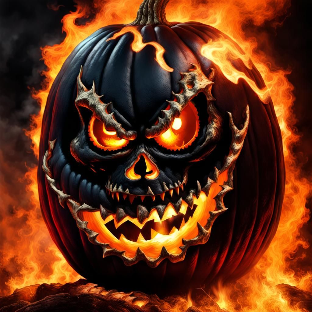 Halloween Fire Pumpkin Monster in Digital Art