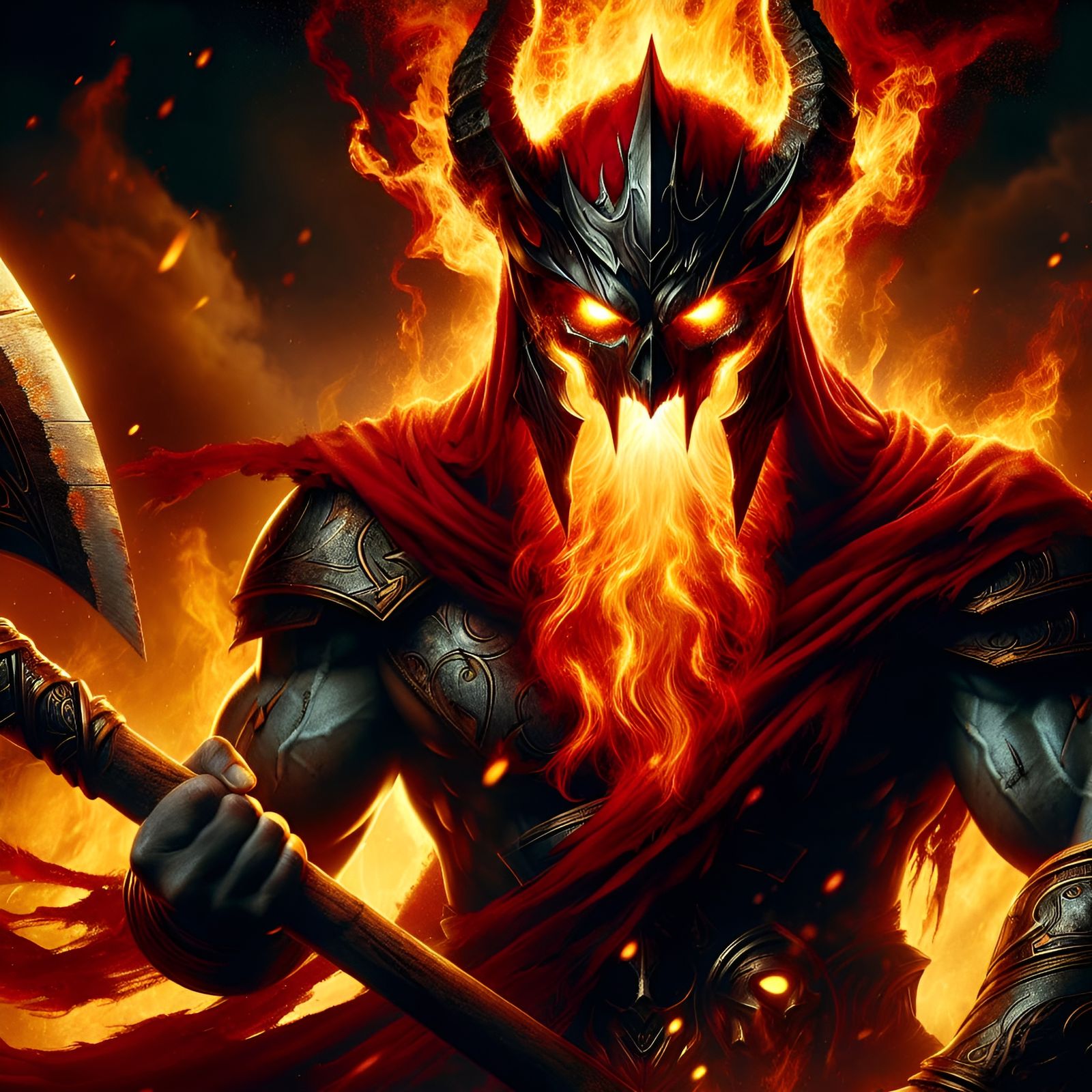 Furious Fire Warrior Gripping Axe