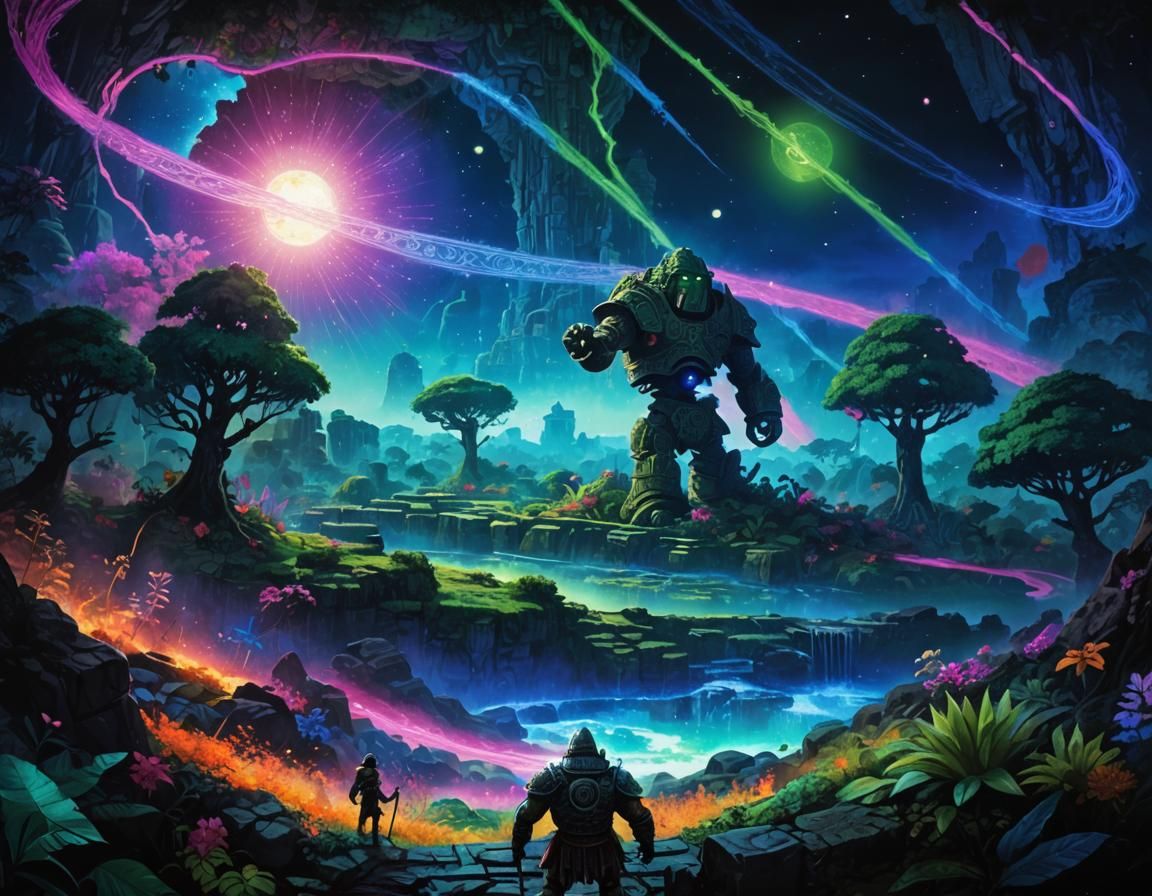 Aztec Golem Guardian in Overgrown Temple Ruins