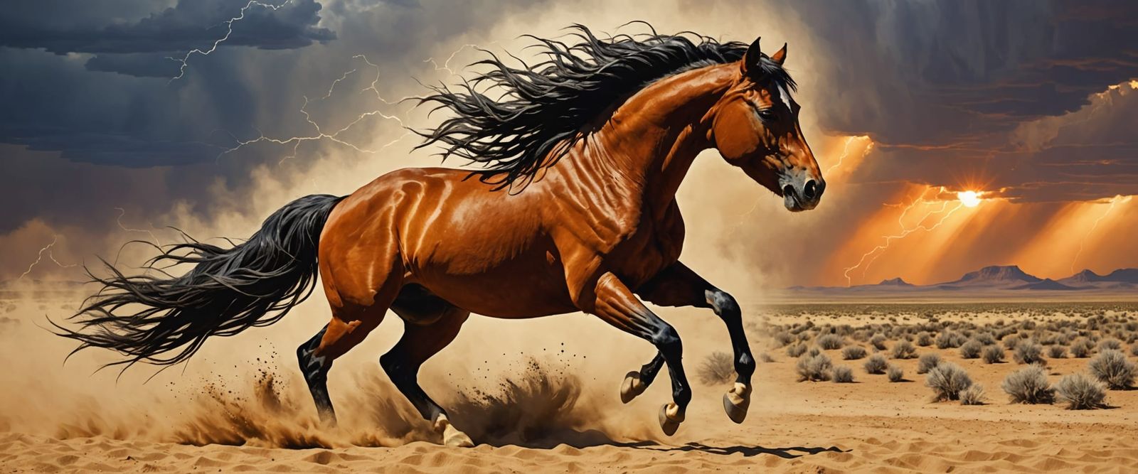 Wild Mustang Rears in Prairie Sand Painting