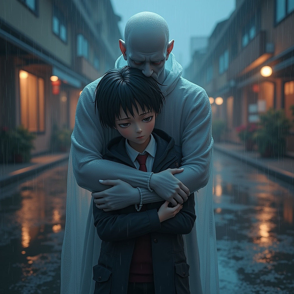 Anime Boy's Farewell: A Heart-wrenching 3D Art Scene