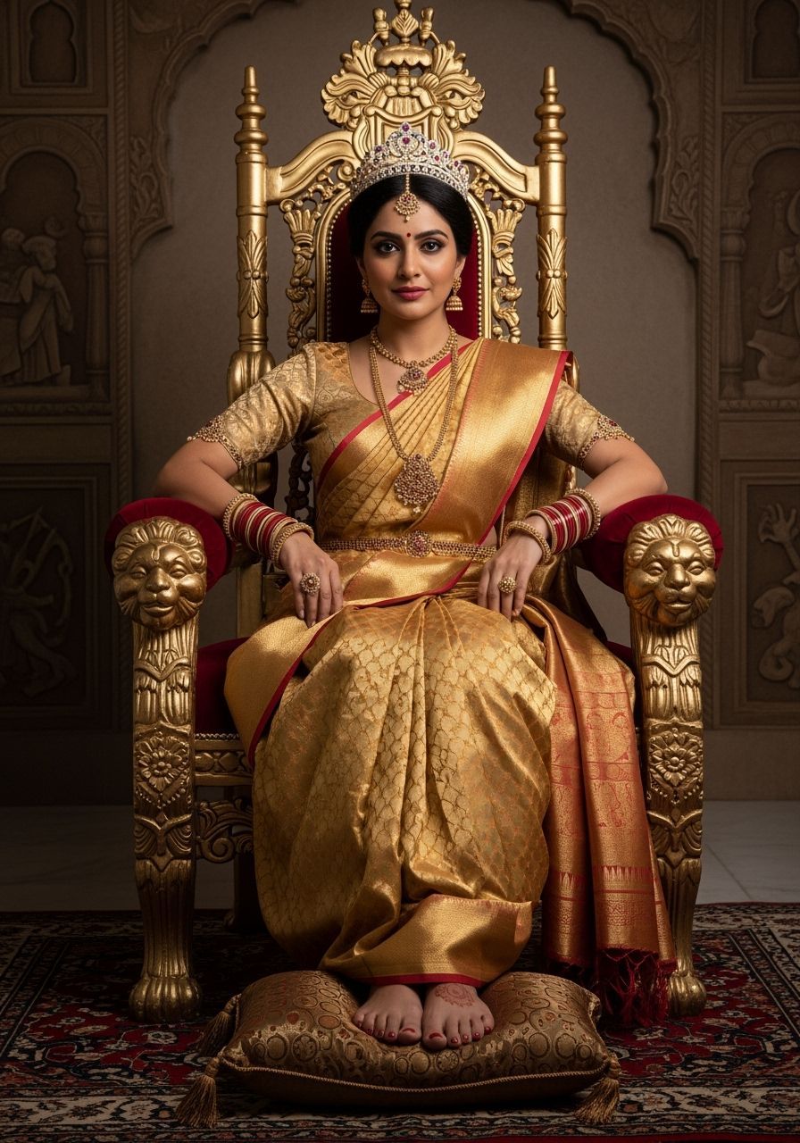 Regal Indian Maharani on Golden Throne