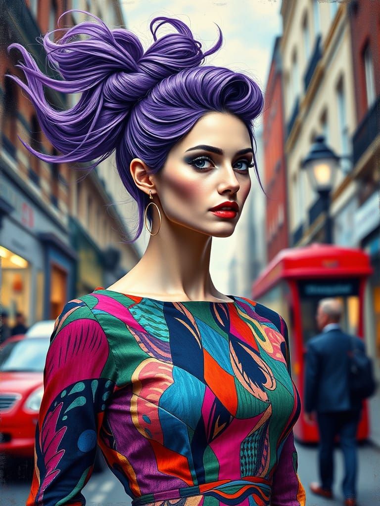 Psychedelic 60s Woman in London, Expressionist Style