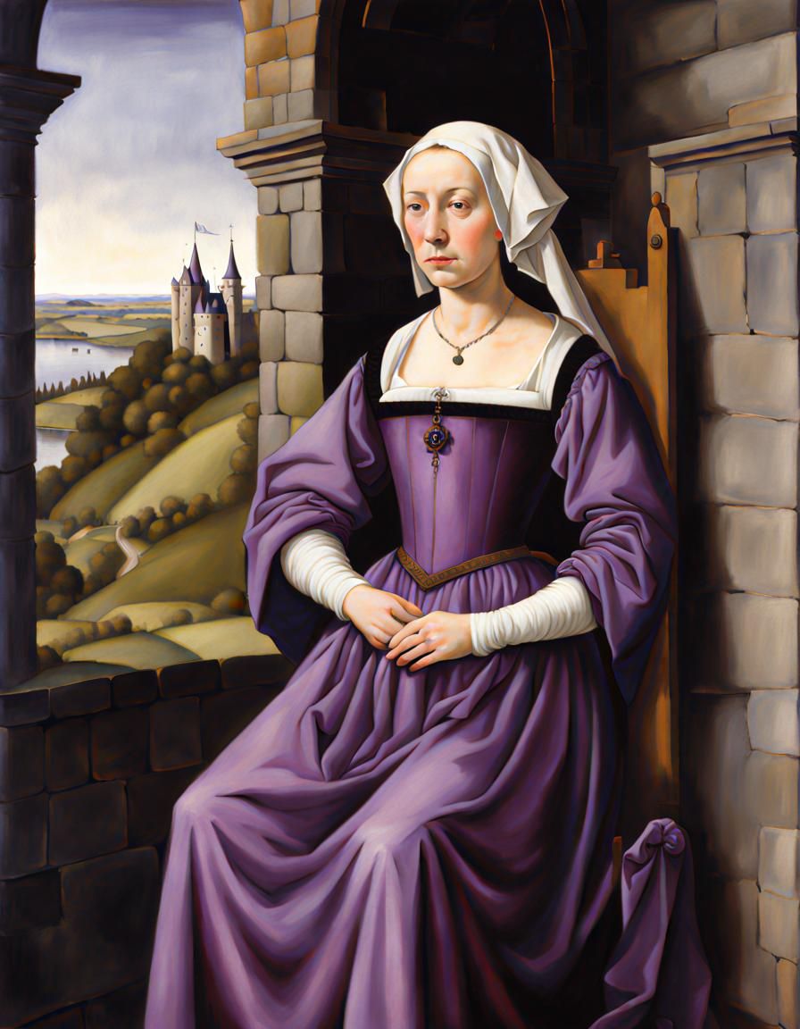 Medieval Noble Woman in Purple Dress Painting