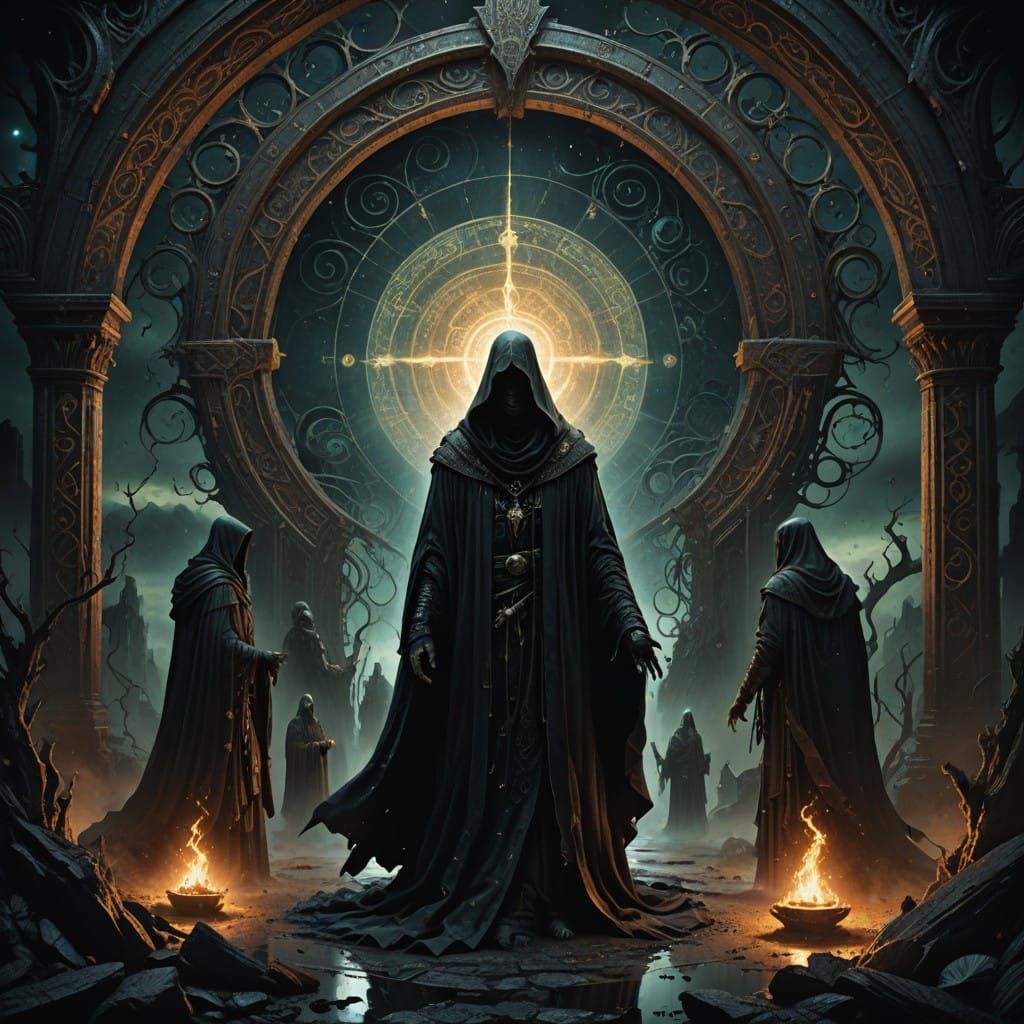 Gothic Mystics Summon in Dark Fantasy Mixed Media Scene