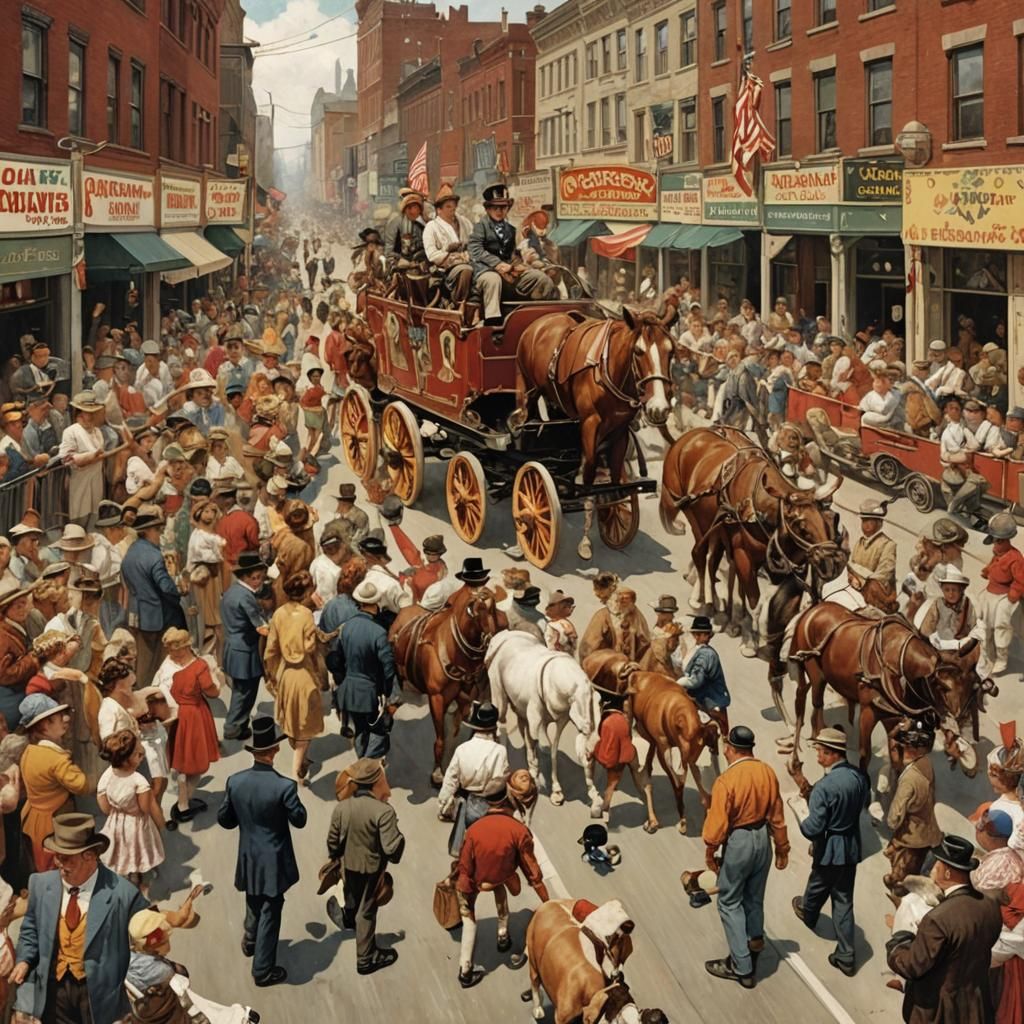 Vintage Circus Parade in Norman Rockwell Style