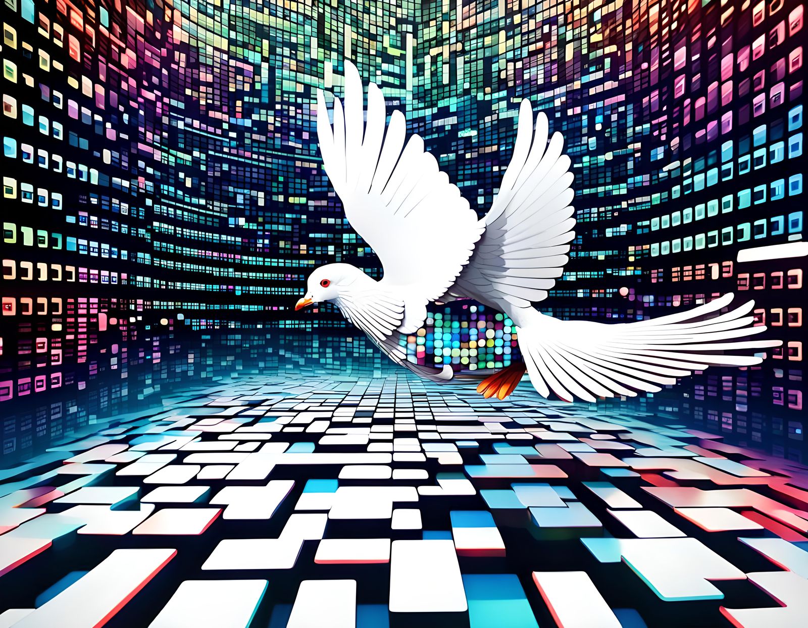 Technicolor 3D Pixel Dove in Binary Dream