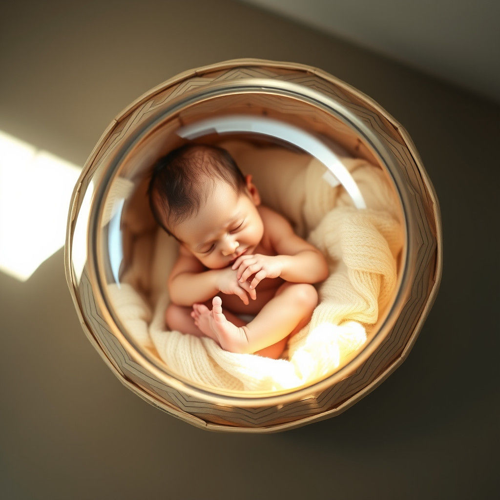 Newborn in Glass Vessel with Geometric Patterns