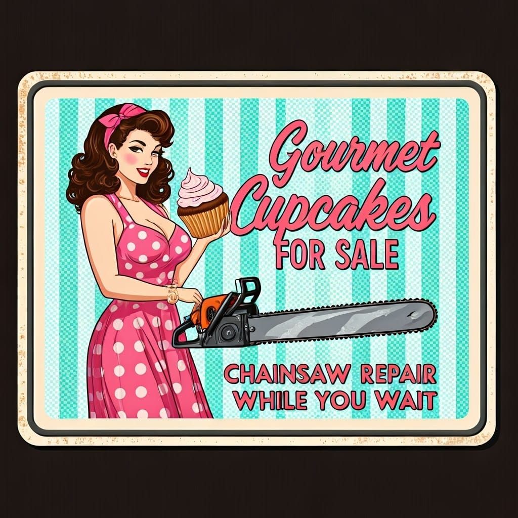 Vintage Pinup Girl Sells Gourmet Cupcakes and Chainsaw Repai...