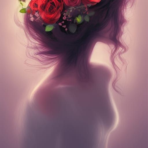 Woman with Wild Roses: Hyperdetailed Art Portrait
