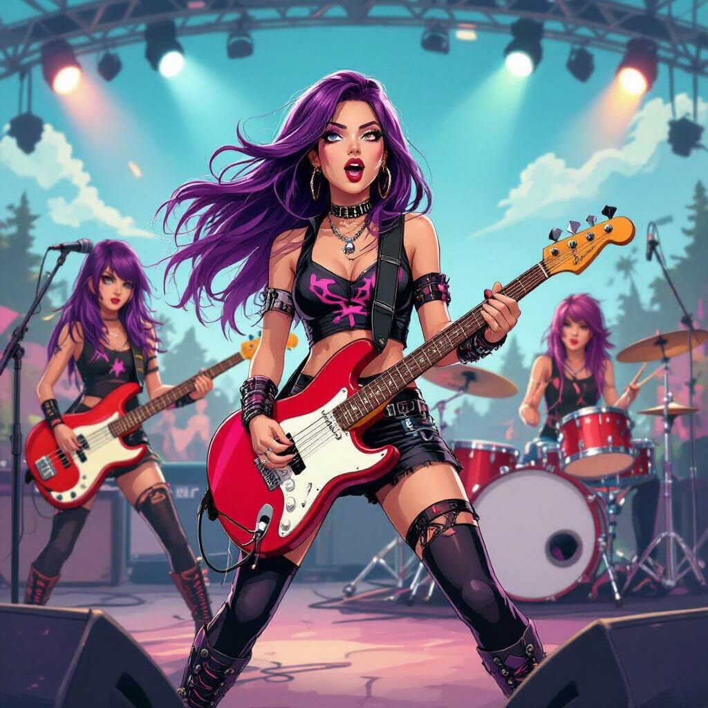 All-Girl Punk Band Performance: Digital Illustration