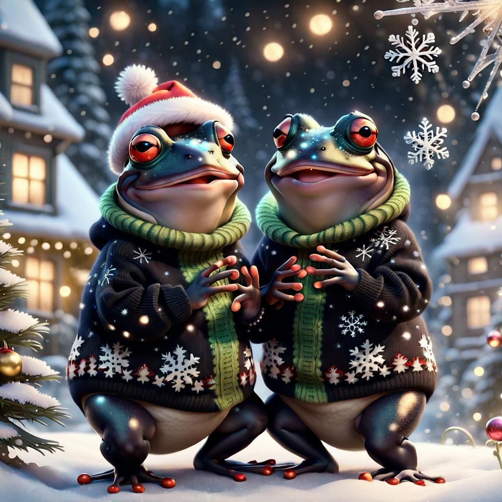 Frogs enjoying Christmas